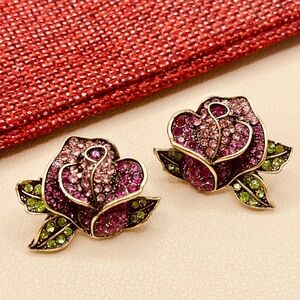 Anthropologie Elegant Rose Stud CZ Statement Earrings
